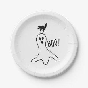 ハローウィンパーティ幽霊と黒猫カ不気味ワイト ペーパープレート