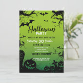 ハローウィンパーティ幽霊のよく出るウッズこうもりグリーン 招待状 (スタンド正面)