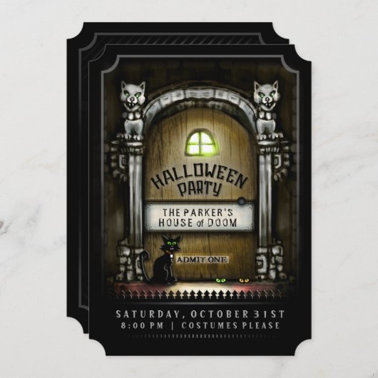 ハローウィンパーティ幽霊のよく出るドア招待状 招待状 (正面/裏面)