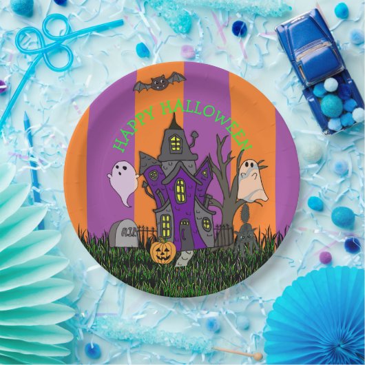 ハローウィンパーティ幽霊のよく出るハウスブラックキャット&幽霊 ペーパープレート (パーティー)