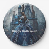 ハローウィンパーティ幽霊のよく出るハウスブルーナイトホラー ペーパープレート (正面)