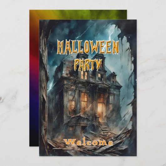 ハローウィンパーティ幽霊のよく出るハウス招待状 招待状 (正面/裏面)