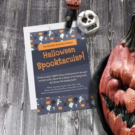 ハローウィンパーティ幽霊カボチャ&スパイダーピクセルアート 招待状