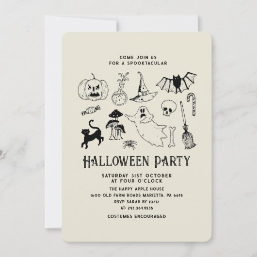 ハローウィンパーティ幽霊ブラックキャットこうもり 招待状 (正面)