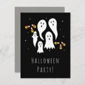 ハローウィンパーティ幽霊&キャンディーコーンブラックオレンジ インビテーションポストカード (正面/裏面)
