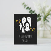 ハローウィンパーティ幽霊&キャンディーコーンブラックオレンジ インビテーションポストカード (スタンド正面)