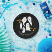 ハローウィンパーティ幽霊&キャンディーコーンブラックオレンジ ペーパープレート (パーティー)