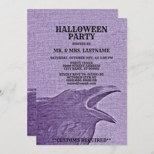 ハローウィンパーティ怖いクロウパープル不気味 招待状 (正面/裏面)