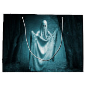 ハローウィンパーティ怖い幽霊ダークブルーナイトブラック ラージペーパーバッグ (裏面)