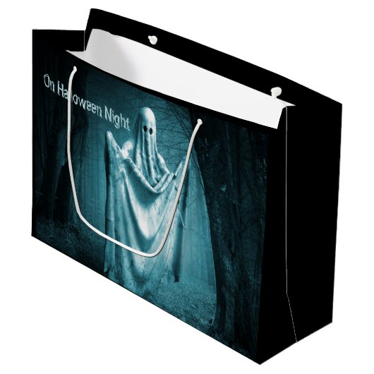 ハローウィンパーティ怖い幽霊ダークブルーナイトブラック ラージペーパーバッグ (正面アングル)