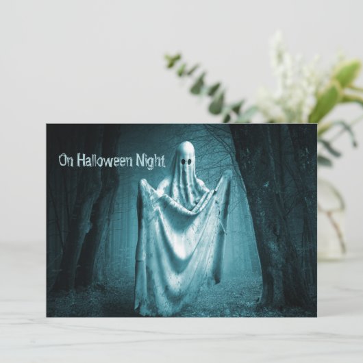 ハローウィンパーティ怖い幽霊ダークブルーナイトブラック 招待状 (スタンド正面)