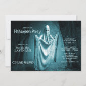 ハローウィンパーティ怖い幽霊ダークブルーナイトブラック 招待状 (裏面)