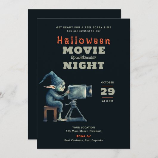 ハローウィンパーティ怖い映画の夜グールグレムリン 招待状 (正面/裏面)