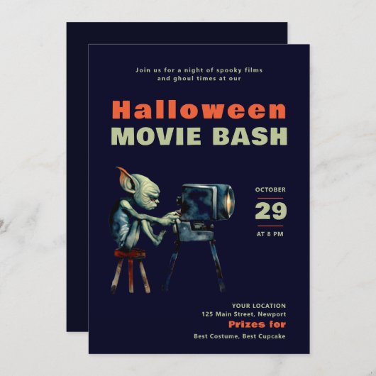 ハローウィンパーティ怖い映画ナイトImp Gremlin 招待状 (正面/裏面)