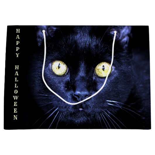 ハローウィンパーティ怖い黒猫ホラーナイト ラージペーパーバッグ (正面)