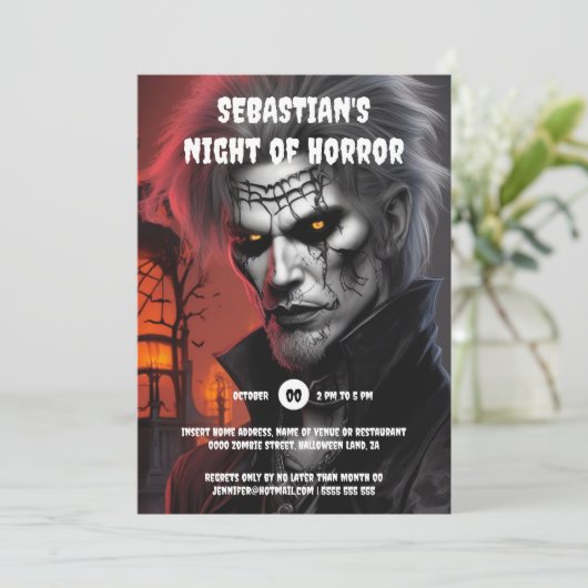 ハローウィンパーティ成人ゴシック様式の吸血鬼の男のタトゥー 招待状 (スタンド正面)