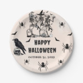 ハローウィンパーティ成人ヴィンテージゴシックスカル ペーパープレート (正面)