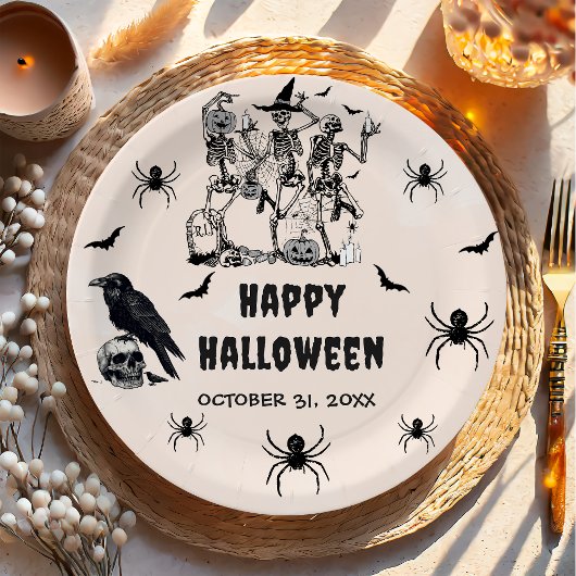 ハローウィンパーティ成人ヴィンテージゴシックスカル ペーパープレート