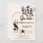 ハローウィンパーティ成人ヴィンテージゴシックスカル 招待状 (正面)