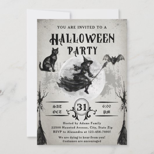 ハローウィンパーティ成人ヴィンテージゴシックスカル 招待状 (正面)