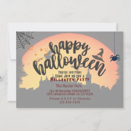 ハローウィンパーティ招待カボチャと暗い夜 招待状