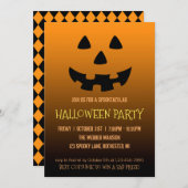 ハローウィンパーティ招待ジャックo'ランタン顔 招待状 (正面/裏面)