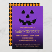 ハローウィンパーティ招待ジャックo'ランタン顔 招待状 (正面/裏面)