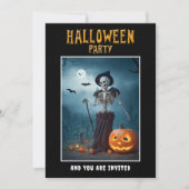 ハローウィンパーティ招待スケルトンとカボチャ 招待状 (正面)