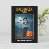 ハローウィンパーティ招待スケルトンとカボチャ 招待状 (スタンド正面)