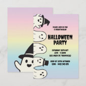 ハローウィンパーティ招待レインボーパステル幽霊 招待状 (正面/裏面)