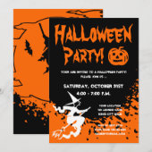 ハローウィンパーティ招待状とカボチャと魔女 招待状 (正面/裏面)