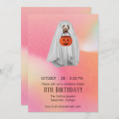 ハローウィンパーティ招待状と幽霊ドッグ 招待状 (正面/裏面)