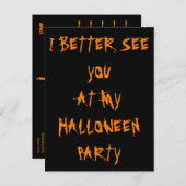 ハローウィンパーティ招待状クリプティックブラックオレンジ インビテーションポストカード (正面/裏面)