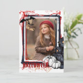 ハローウィンパーティ招待状フレームホワイト(写真付) 招待状 (スタンド正面)