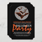 ハローウィンパーティ招待状ブラック&オレンジこうもり 招待状 (正面/裏面)