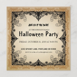 ハローウィンパーティ招待状ヴィンテージゴシックこうもり 招待状