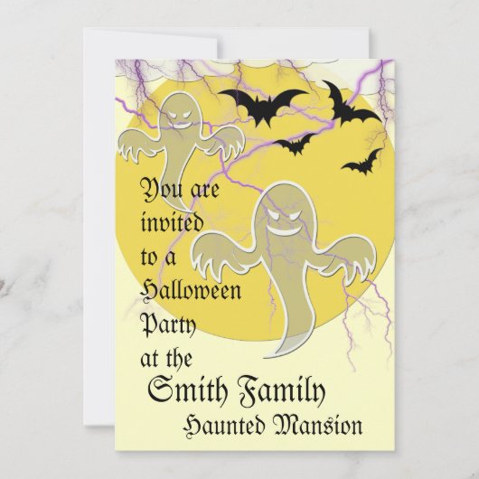ハローウィンパーティ招待状幽霊たち,こうもり,稲妻 招待状 (正面)