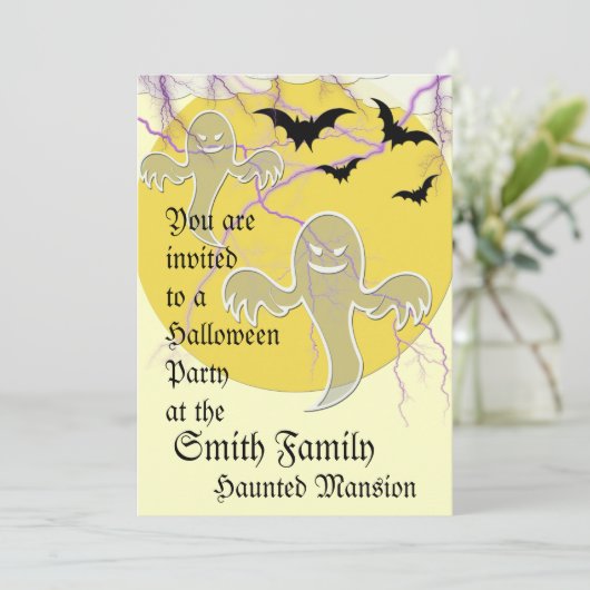 ハローウィンパーティ招待状幽霊たち,こうもり,稲妻 招待状 (スタンド正面)