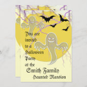 ハローウィンパーティ招待状幽霊たち,こうもり,稲妻 招待状 (正面/裏面)