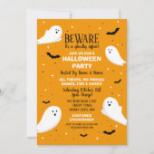 ハローウィンパーティ招待状幽霊オレンジこうもりおもしろい 招待状 (正面)