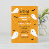 ハローウィンパーティ招待状幽霊オレンジこうもりおもしろい 招待状 (スタンド正面)