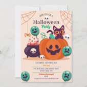 ハローウィンパーティ招待状幽霊カボチャ猫スパイダー 招待状 (正面)