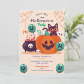 ハローウィンパーティ招待状幽霊カボチャ猫スパイダー 招待状 (スタンド正面)