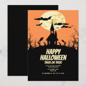 ハローウィンパーティ招待状、キッズナイト不気味ホテル 招待状 (正面/裏面)