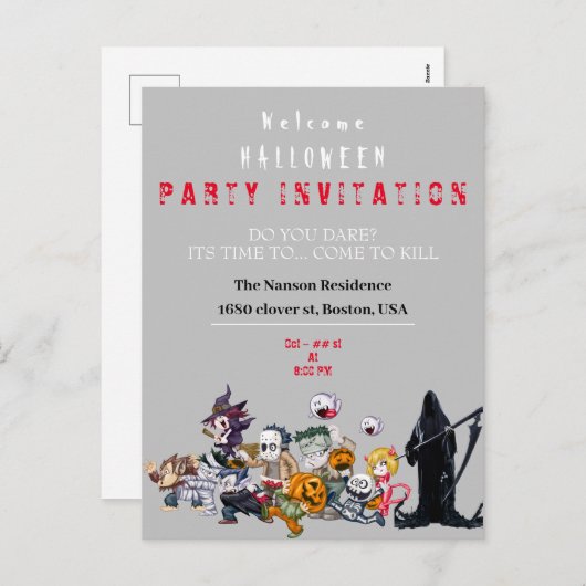 ハローウィンパーティ招待状 シーズンポストカード (正面/裏面)