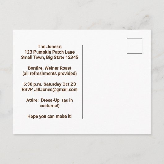 ハローウィンパーティ招待状/スートポストの怖いスケルトン ポストカード (裏面)