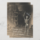 ハローウィンパーティ招待状、バイオリン付きスケルトン 招待状 (正面/裏面)