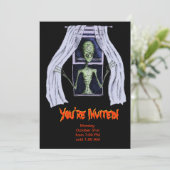 ハローウィンパーティ招待状-不気味な窓エイリアン 招待状 (スタンド正面)