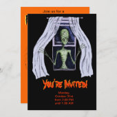 ハローウィンパーティ招待状-不気味な窓エイリアン 招待状 (正面/裏面)