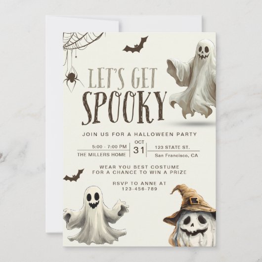 ハローウィンパーティ招待状、幽霊カボチャの衣装 招待状 (正面)